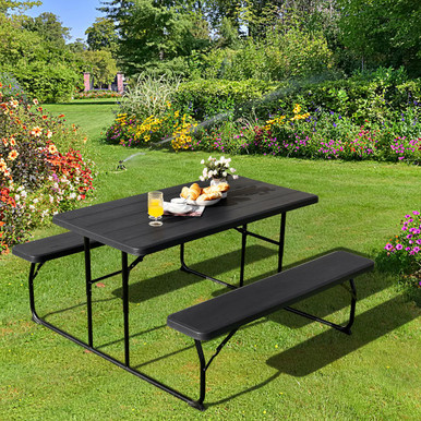 Photos - Garden Furniture Costway Folding Picnic Table Bench Set with Wood-Like Texture OP70672BK 