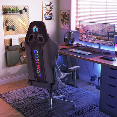 Photos - Chair Costway Gaming  with RGB LED Lights CB10495DK 