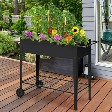 Photos - Flower Pot Costway Elevated Planter Box on Wheels OP70853BK 