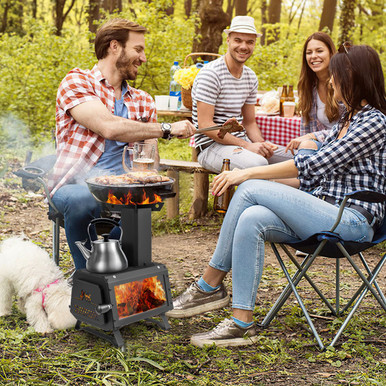 Photos - Fireplace Box / Freestanding Stove Costway Portable 2-in-1 Wood Stove with a Heater and Cooker HCST00499 