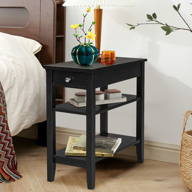 Photos - Coffee Table Costway Narrow 3-Tier Side End Table with Drawer - Espresso JV10197ES 