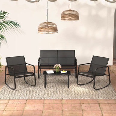 Photos - Garden Furniture Costway 4-Piece Patio Rocking Set with Glass-Top Table HCST00703 