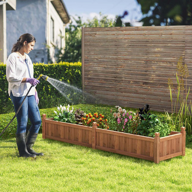 Photos - Plant Stand Costway Outdoor Rectangular Planter Box with Drainage Holes  HCS (Set of 2)