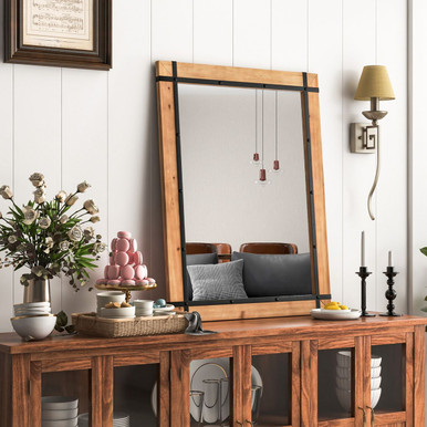 Photos - Wall Mirror Costway Wall-Mounted Rectangular Wood Frame Mirror HZ10165NA 