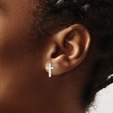 Photos - Earrings Private Label Stainless Steel Polished Cross Post  SRE1173