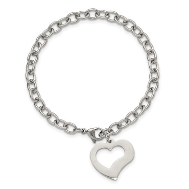 Photos - Bracelet Private Label 8.5-Inch Polished Stainless Steel Open Link Heart  S