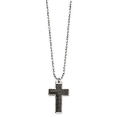 Photos - Pendant / Choker Necklace Private Label Stainless Steel Polished Carbon Fiber Inlay Cross Necklace S