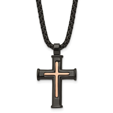 Photos - Pendant / Choker Necklace Private Label Stainless Steel Polished IP-Plated 24in Cross Necklace SRN29