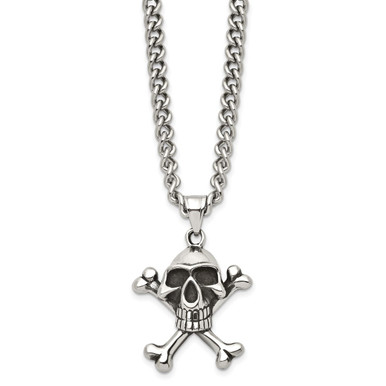 Photos - Pendant / Choker Necklace Private Label Stainless Steel Antiqued and Polished 24in Skull Crossbones