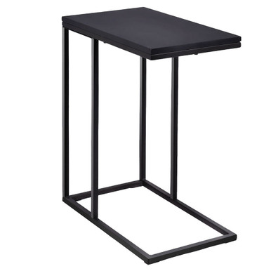 Photos - Coffee Table Goplus Black Wood and Steel C-Shape Side Table HW54186