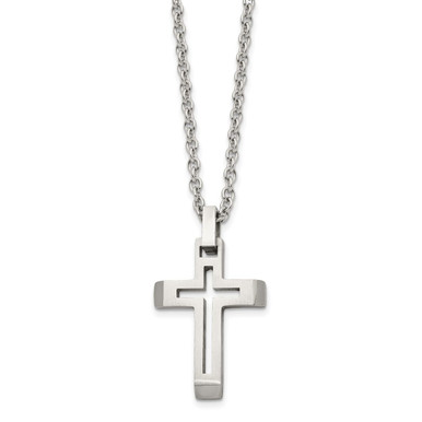 Photos - Pendant / Choker Necklace Private Label Brushed and Polished Stainless Steel Cut-Out Cross Necklace