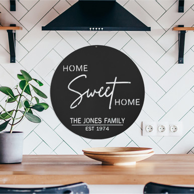 Personalized 'Home Sweet Home' Modern Family Plaque - Black Powder Coat Finish