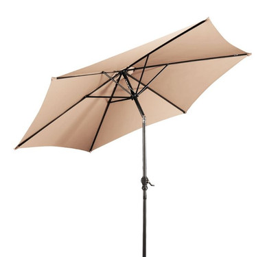 Photos - Parasol Costway Beige 9-ft or 10-ft 6-Rib Outdoor Tilt Umbrella with Crank - 9ft  