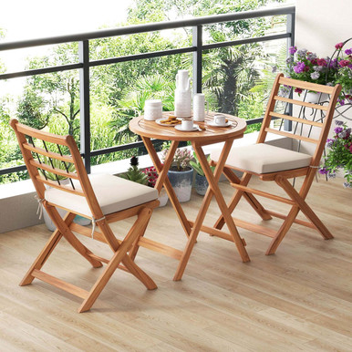 Photos - Garden Furniture Costway 3-Piece Acacia Wood Patio Bistro Set with Cushions HCST03703 