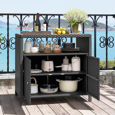 Rattan Storage Cabinet with Acacia Wood Countertop - Pick Your Plum