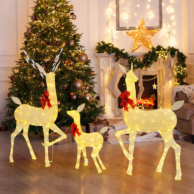 Photos - Other Decoration Costway 3-Pieces Lighted Family Deer Set HCST04372 