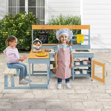 Photos - Role Playing Toy Costway Mud Kitchen with Kids Picnic Table and Built-in Bench Set HCST04967