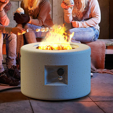 Photos - Electric Fireplace Costway Round Terrazzo Propane Gas Fire Pit with Hideaway Tank Holder & Lava Rocks HCST04962 