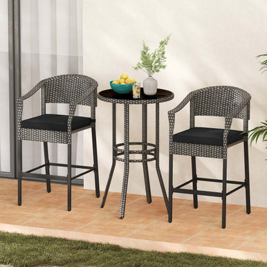 Photos - Garden Furniture Costway 3-Piece Patio Rattan Wicker Bar Set HCST06150 
