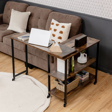 Photos - Coffee Table Costway 360-Degree Rotating Sofa Side Table with 2-Tier Storage Shelves JV10128CF 