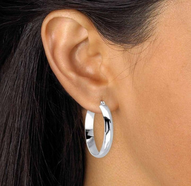 Photos - Earrings PalmBeach Jewelry Silvertone Polished Hoop  63953