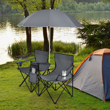 Photos - Outdoor Furniture Costway Folding Double Chair with Umbrella - Gray OP70621GR 