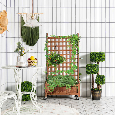 Photos - Flower Pot Costway 50" Wood Planter Box with Trellis GT3703 
