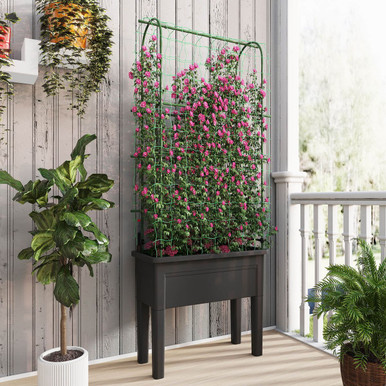 Photos - Plant Stand Costway Raised Garden Bed Planter Box with Climbing Trellis HCST07521 