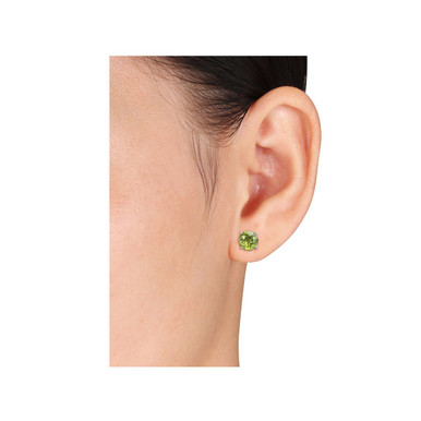 Photos - Earrings Gem & Harmony 4.00 Carat  Peridot Solitaire Stud  in Sterling Silver 61DLG1007233PD(ctw)