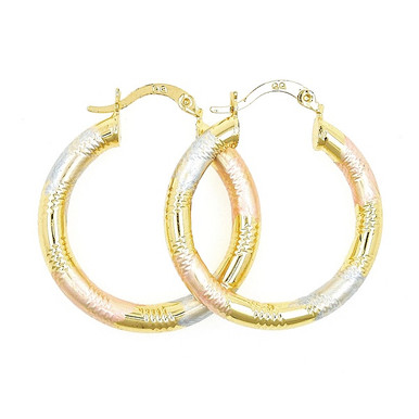Photos - Earrings RM Jewels Gold Medium Hoop  - 3-Color Twist ER04-TRITWIST588