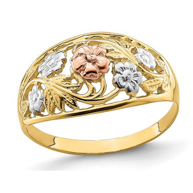 Ladies 14K Yellow Two Tone Flower Gold Ring