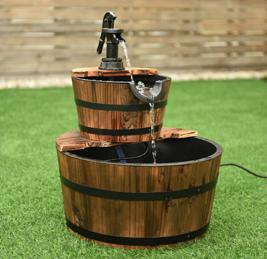 Photos - Fountain Pumps Goplus Wooden 2-Tier Barrel Waterfall Fountain OP3550