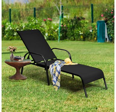 Photos - Garden Furniture Costway Black Patio Reclining Lounge Chairs  HW56641NEW (Set of 2)