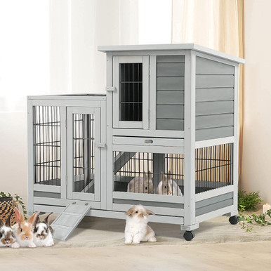 Photos - Pet Carrier / Crate AECOJOY AECOJOY® 37-Inch Rabbit Hutch with No-Leak Trays 20002WT-UG01