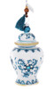 Jeweled Blue and White Ginger Jar Glass Ornament - Turquoise Tassel,
