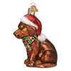 Holiday Chocolate Lab Pup Glass Ornament Side