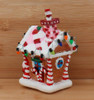 Cartoonish Candy Gingerbread House Glass Ornament Wood Background Side Back