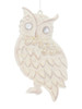 Set of 2 Sparkly Ivory Gem Eyed Owl Ornaments Rust Front