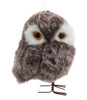 Fuzzy Grey Round Baby Owl Ornament  Facing Right Front