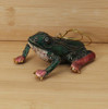 Cloisonne Dark Green Frog Ornament Wood Background Front Side