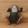 Cloisonne Dark Green Frog Ornament Wood Background Underside