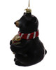 Cute Black Bear With Gift Glass Ornament Left Side