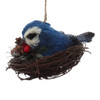Twig Bird Nest with Bristly Cardinal, Blue Jay Ornaments Blue Jay Side