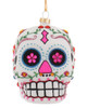 Decorated White Sugar Skull Glass Day of the Dead Ornament Front