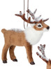 Snowy Faux Fur Reindeer Ornament Head Up