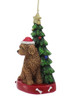 Set of 2 - Cream and Red Labradoodle with Christmas Tree Ornaments Red Side Front
