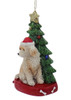 Set of 2 - Cream and Red Labradoodle with Christmas Tree Ornaments Cream Side Front