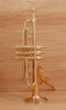 Mini Trumpet Ornament - Gold Metal Wood Background