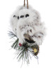 Mountain Grey Fluffy Owl Couple on Branch Ornament left side