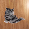 Grey and Black Plush Kitten Ornament Wood Background Back